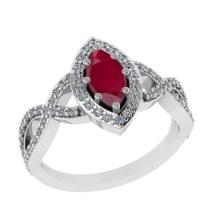 1.32 Ctw I2/I3 Ruby And Diamond 14K White Gold Engagement Ring