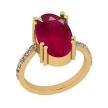 6.28 CtwSI2/I1 Ruby And Diamond 14K Yellow Gold Cocktail Ring