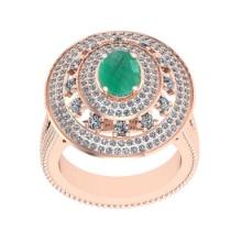 2.46 Ctw SI2/I1Emerald and Diamond 14K Rose Gold Engagement Ring
