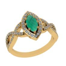 1.32 Ctw I2/I3 Emerald And Diamond 14K Yellow Gold Engagement Ring