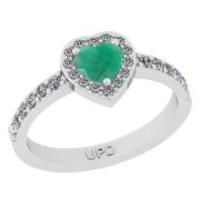 0.83 Ctw SI2/I1 Emerald And Diamond 14K White Gold Anniversary Ring