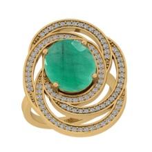 5.53 Ctw I2/I3 Emerald And Diamond 14K Yellow Gold Engagement Ring