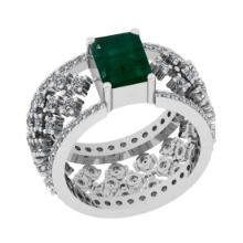 2.04 Ctw SI2/I1 Emerald And Diamond 14K White Gold Engagement Ring