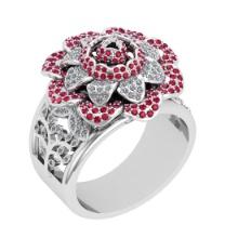 1.30 Ctw SI2/I1 Ruby and Diamond Style Valentine Day theme 14K White Gold Engagement Ring