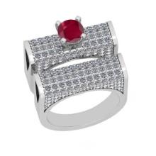 3.31 Ctw SI2/I1Ruby and Diamond 14K White Gold Engagement set Ring