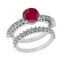 2.94 Ctw SI2/I1 Ruby and Diamond 14K White Gold Engagement set Ring