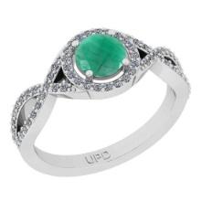 0.91 Ctw SI2/I1 Emerald And Diamond 14K White Gold Infinity Wedding Halo Ring