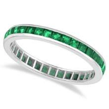 Princess-Cut Emerald Eternity Ring Band 14k White Gold 1.56ctw