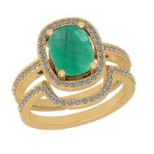 2.37 Ctw SI2/I1Emerald and Diamond 14K Yellow Gold Engagement set Ring