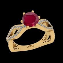 1.74 Ctw VS/SI1 Ruby And Diamond Prong Set 14K Yellow Gold Vintage Style Ring