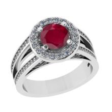 2.14 Ctw I2/I3 Ruby And Diamond 14K White Gold Engagement Ring