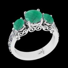 3.05 Ctw VS/SI1 Emerald And Diamond Prong Set 14K White Gold three Stone Ring
