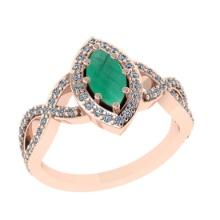 1.32 Ctw I2/I3 Emerald And Diamond 14K Rose Gold Engagement Ring
