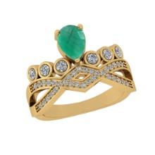 1.13 CtwSI2/I1 Emerald and Diamond 14K Yellow Gold Engagement Halo Ring