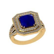 3.22 Ctw SI2/I1 Blue Sapphire and Diamond 14K Yellow Gold Double Ring