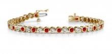 14KT YELLOW GOLD 4 CTW G-H SI2/SI3 CLASSIC ROUND BEZEL SET DIAMOND & RUBY TENNIS BRACELET