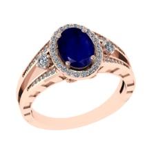 1.61 Ctw VS/SI1 Blue Sapphire and Diamond 14k Rose Gold Engagement Halo Ring (LAB GROWN)