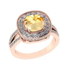 2.89 Ctw VS/SI1 Citrine and Diamond 14K Rose Gold Engangement Ring (ALL DIAMOND LAB GROWN Diamond )