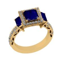 2.42 Ctw VS/SI1 Blue Sapphire and Diamond 14K Yellow Gold Engagement Ring(ALL DIAMOND ARE LAB GROWN)
