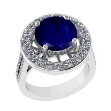 4.10 Ctw VS/SI1 Blue Sapphire and Diamond 14K White Gold Engagement Halo Ring(ALL DIAMOND ARE LAB GR