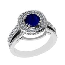 1.81 Ctw VS/SI1 Blue Sapphire and Diamond 14k White Gold Engagement Halo Ring (LAB GROWN)