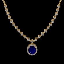 8.03 Ctw VS/SI1 Blue sapphire and Diamond 14K Yellow Gold Necklace (ALL DIAMOND ARE LAB GROWN )
