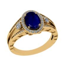 1.61 Ctw VS/SI1 Blue Sapphire and Diamond 14k Yellow Gold Engagement Halo Ring (LAB GROWN)