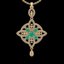 1.57 Ctw VS/SI1 Emerald and Diamond 14K Yellow Gold necklace (ALL DIAMOND ARE LAB GROWN )