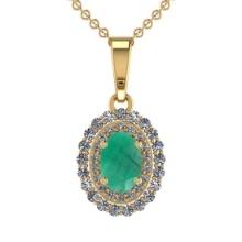 3.49 Ctw VS/SI1 Emerald and Diamond 14K Yellow Gold Necklace (ALL DIAMOND ARE LAB GROWN )