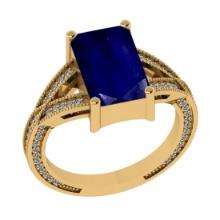 2.95 Ctw VS/SI1 Blue Sapphire and Diamond 14k Yellow Gold Engagement Ring (LAB GROWN)