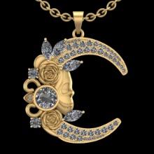 6.35 Ctw VS/SI1 Diamond 14K Yellow Gold Vintage style Skull moon necklace (ALL DIAMOND ARE LAB GROWN