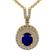 1.80 Ctw VS/SI1 Blue Sapphire And Diamond 14K Yellow Gold Necklace (ALL DIAMOND ARE LAB GROWN )