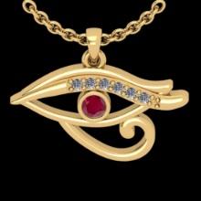 0.06 Ctw VS/SI1 Ruby And Diamond 14K Yellow Gold Eye Pendant Necklace (ALL DIAMOND ARE LAB GROWN )