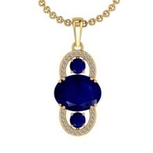 4.22 Ctw VS/SI1Blue sapphire and Diamond 14K Yellow Gold Pendant Necklace (ALL DIAMOND ARE LAB GROWN