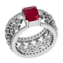 1.22 Ctw VS/SI1 Ruby And Diamond 14K White Gold Engagement Halo Ring