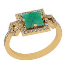 1.34 Ctw VS/SI1 Emerald And Diamond 14K Yellow Gold Wedding Halo Ring