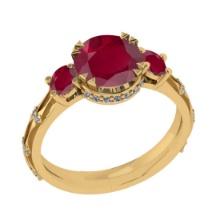 2.63 Ctw VS/SI1 Ruby and Diamond 14K Yellow Gold Vintage Style Ring (ALL DIAMOND ARE LAB GROWN DIAMO