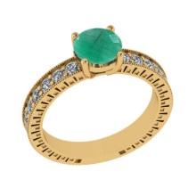 1.87 Ctw VS/SI1 Emerald and Diamond 14K Yellow Gold Vintage Style Ring (ALL DIAMOND ARE LAB GROWN DI