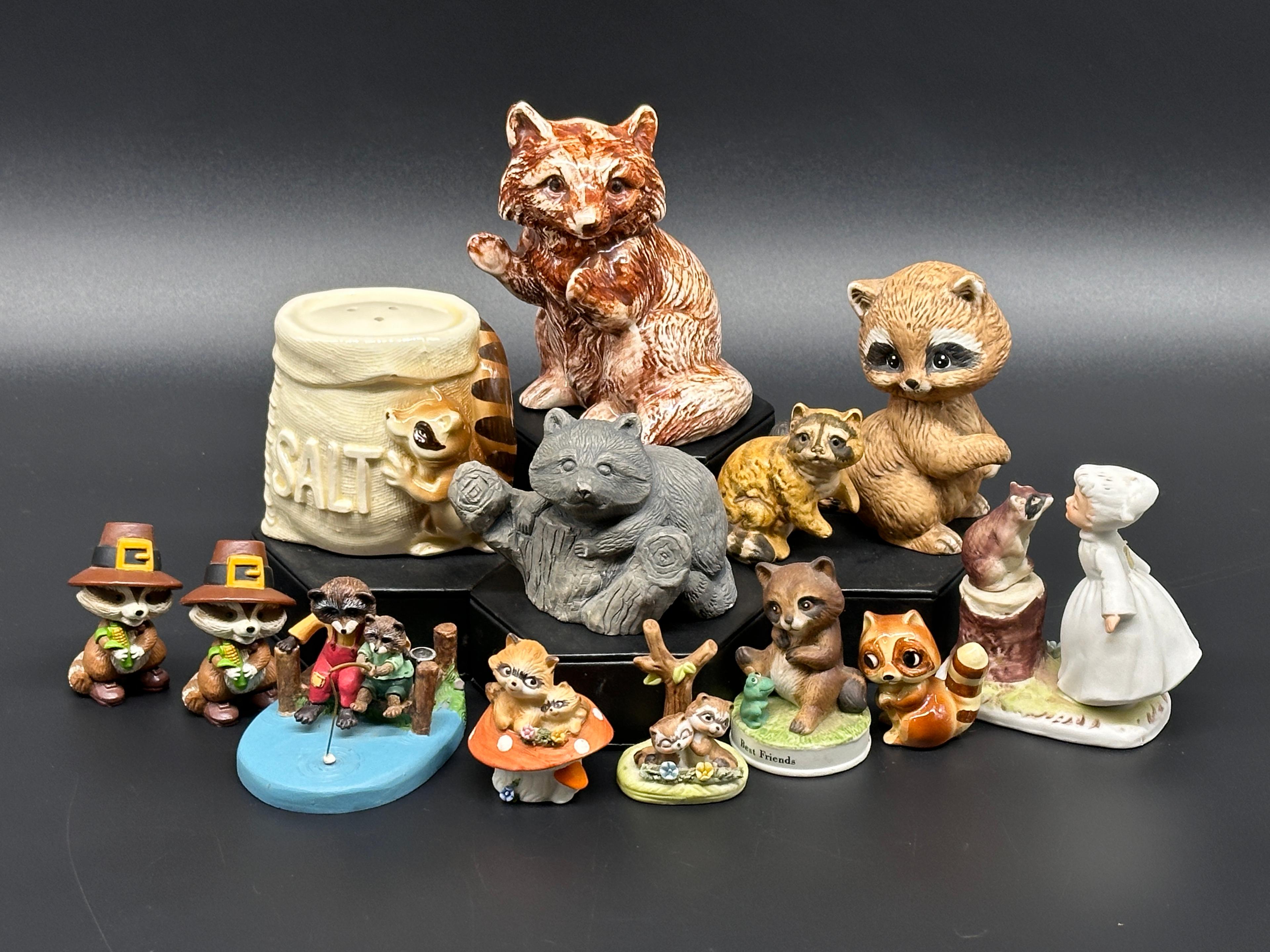 Assortment of Raccoon Collectible Figurines and More