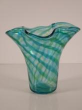 Ruffle Top Blue/Green Swirl Vase