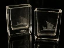 (2) Kosta Boda Engraved Crystal Vases - Signed