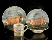 Hand Painted Iden Pottery Colonial Williamsburg Cow/Steer Place Setting
