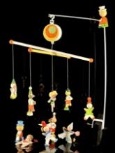 Vintage Hand Painted Irmi Clown and Circus Wooden Mobile