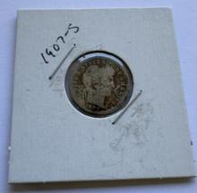 1907-S BARBER DIME COIN