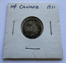 1911 CANADA 10 CENTS GEORGE V COIN