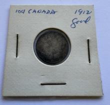 1912 CANADA 10 CENTS GEORGE V COIN