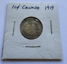 1919 CANADA 10 CENTS GEORGE V COIN