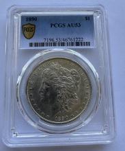 1890 $1 MORGAN SILVER DOLLAR COIN PCGS AU53
