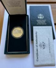 1990 EISENHOWER CENTENNIAL SILVER DOLLAR PROOF COIN - CERTIFICATE OF AUTHENTICITY - IN BOX