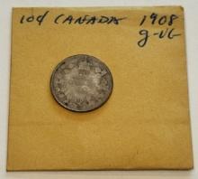 1908 Canada 10 Cents Silver Coin - Edward VII